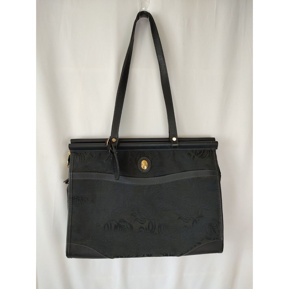 Protocol Black Paisley Jacquard Shoulder Bag Gold Tone Logo Tote Handbag